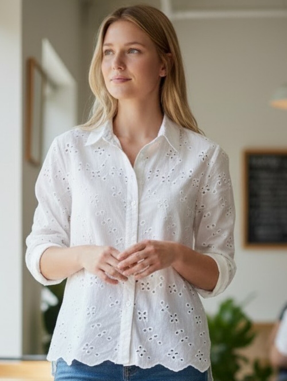 INDUSTRY White Eyelet Button-Up Shirt